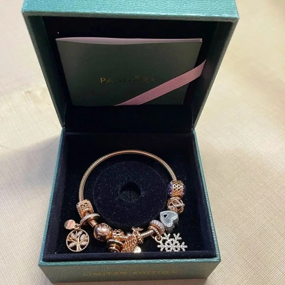 Pandora Limited edition Rose Gold bracelet set 10 charms,Very Rare to find